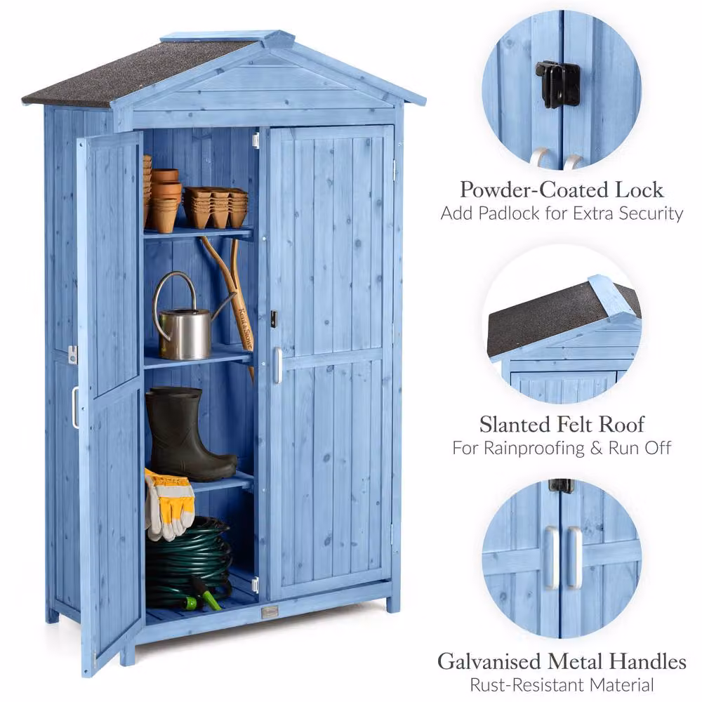 Christow Small Garden Shed Slim Double Door Outdoor Storage Cabinet in Blue, W/D/H: 64 x 41.4 x 166 cm – 4