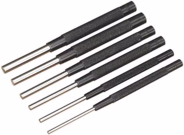 Loops 6 Piece Parallel Pin Punch Set with Knurled Barrel Grip in Silver Chromed Steel