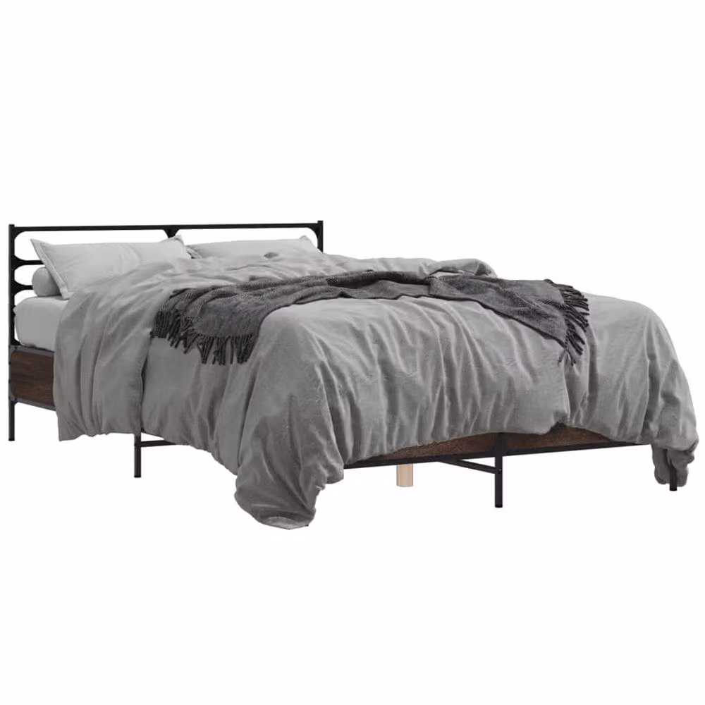 Berkfield Home Durable Industrial Bed Frame in Brown Oak, W/D/H: 140 x 190 cm – 2