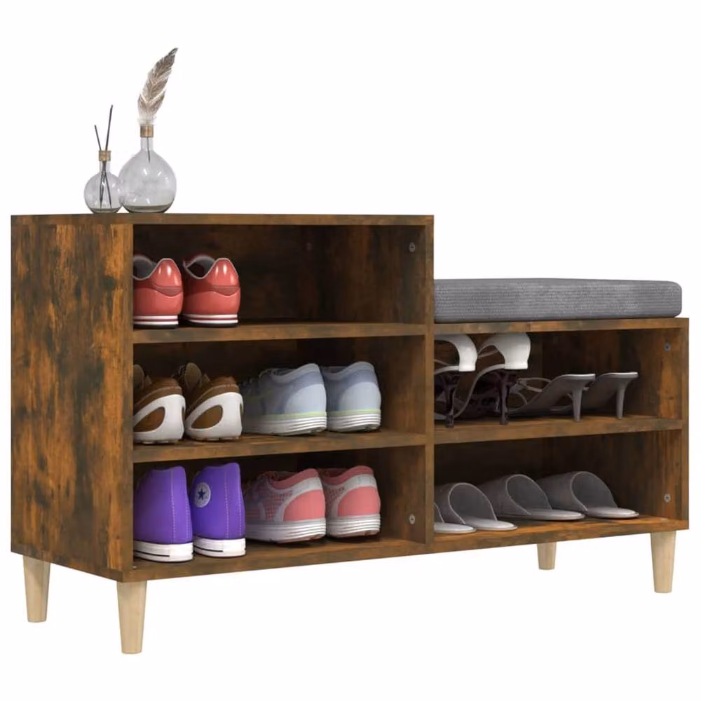 Berkfield Home Smoked Oak Shoe Cabinet in Brown, W/D/H: 102 x 36 x 60 cm – 3