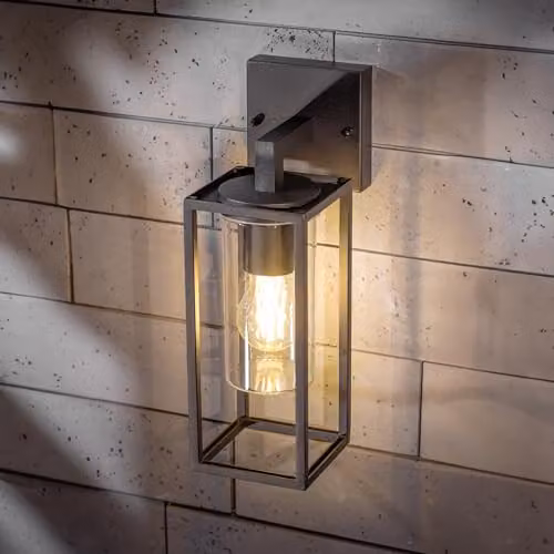 CGC Lighting Modern Black Aluminium Outdoor Wall Light with Transparent Glass Diffuser, IP54 Downward Lighting for Garden and Terrace, E27, W/D/H: 15.5 x 11.0 x 34.0 cm – 2