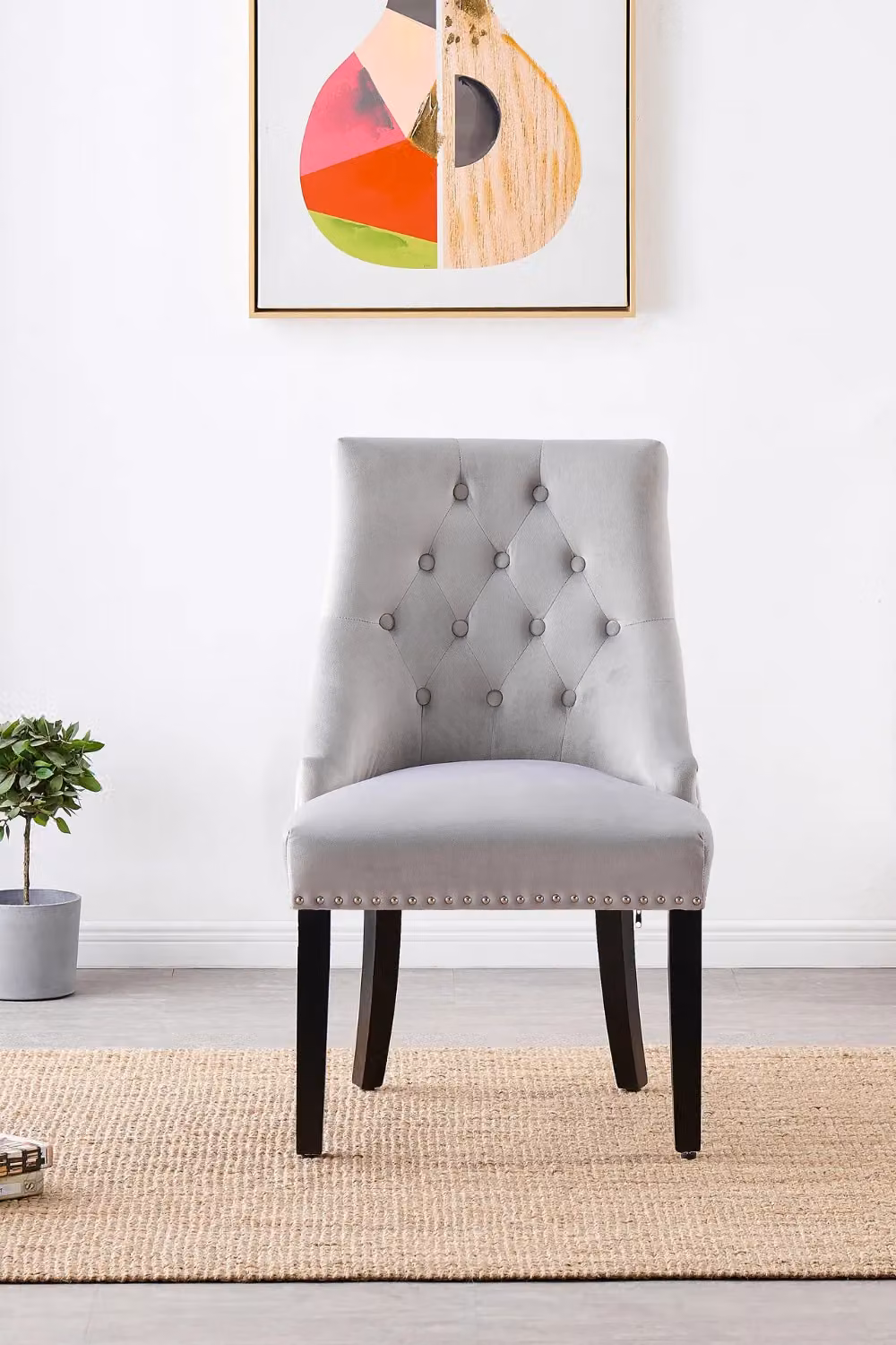 Life Interiors Set of 4 Windsor Knocker Back Velvet Dining Chairs with Solid Wood Legs in Light Grey – 2