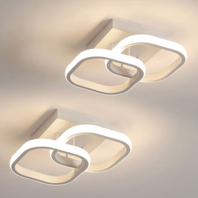 Pheashine 2 Pack Modern Double Square LED Ceiling Lights in Cool White 6500K – 1