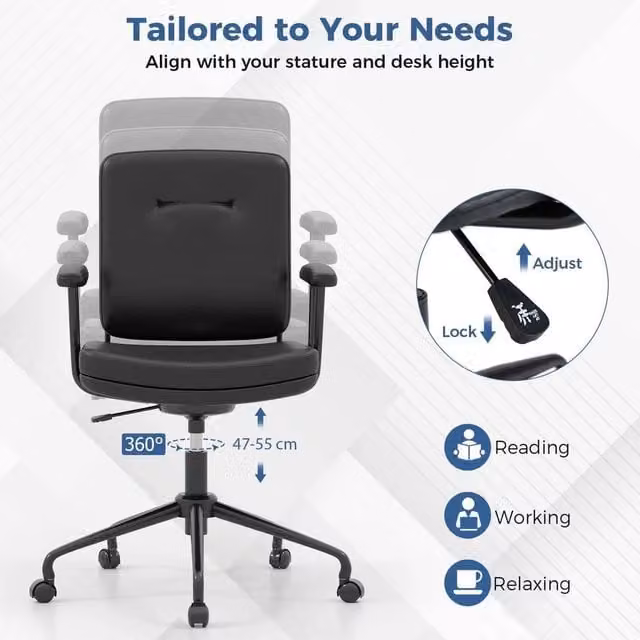 KORVIXA Comfy Rolling Task Chair and Makeup Vanity Chair in Dark Brown