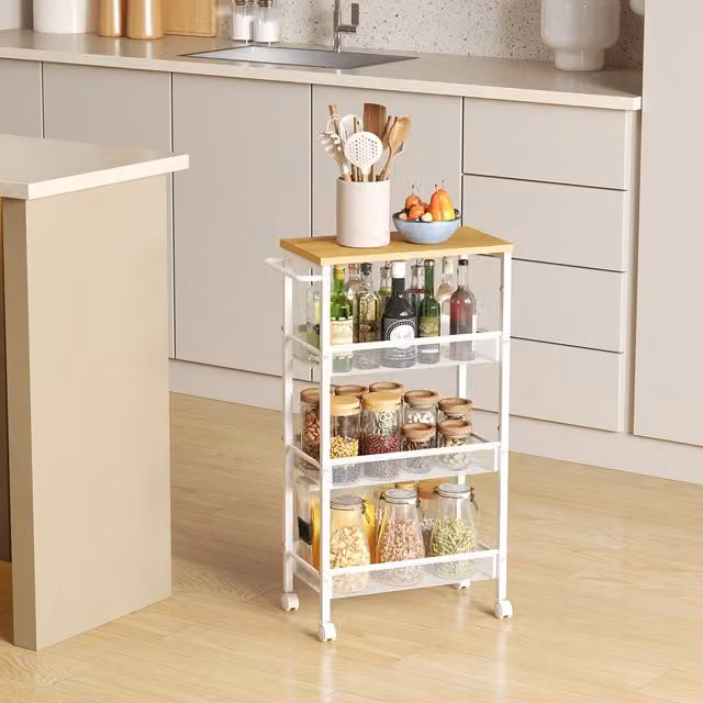 VASAGLE 4-Tier Kitchen Trolley Cart with Wheels, Yellow