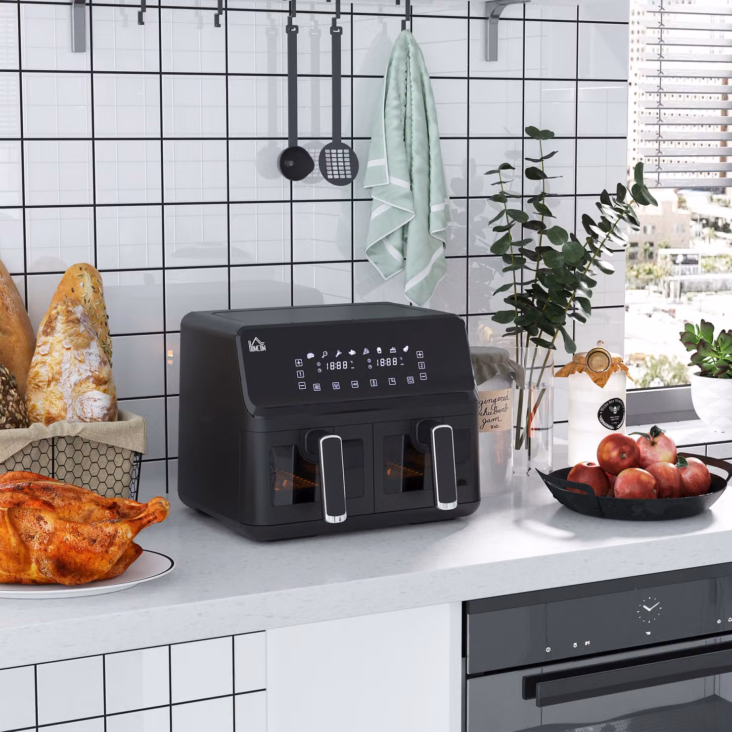 HOMCOM 8L Double Air Fryer Oven with Digital Display and 8 Presets, Black – 2
