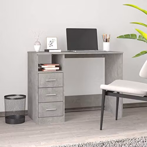 vidaXL Modern Computer Desk in Grey with Single Pedestal, W: 102 cm, D: 50 cm, H: 76 cm – 2
