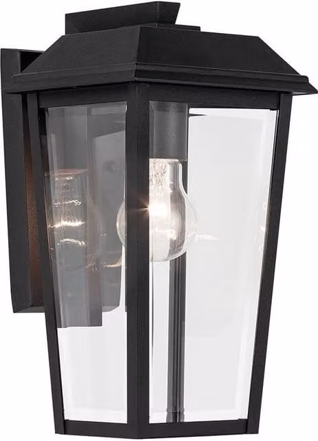 Netlighting Mathus Small Black Wall Lantern with Transparent Glass, IP44 Rated for Garden Use