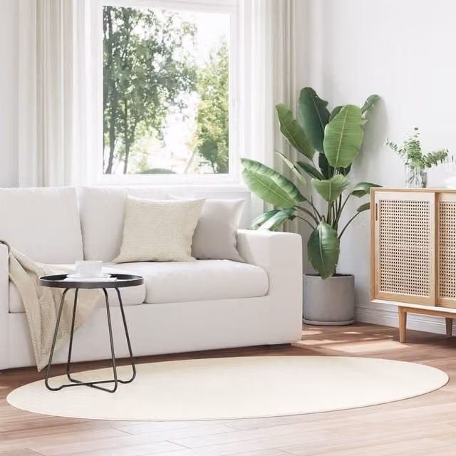 Berkfield Home Oval Wool Area Rug in Beige and White, W/D: 140 x 200 cm