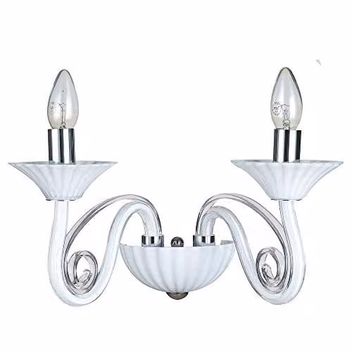 Italux Netlighting Modern White Wall Lamp with 2 x E14 Glass Shades