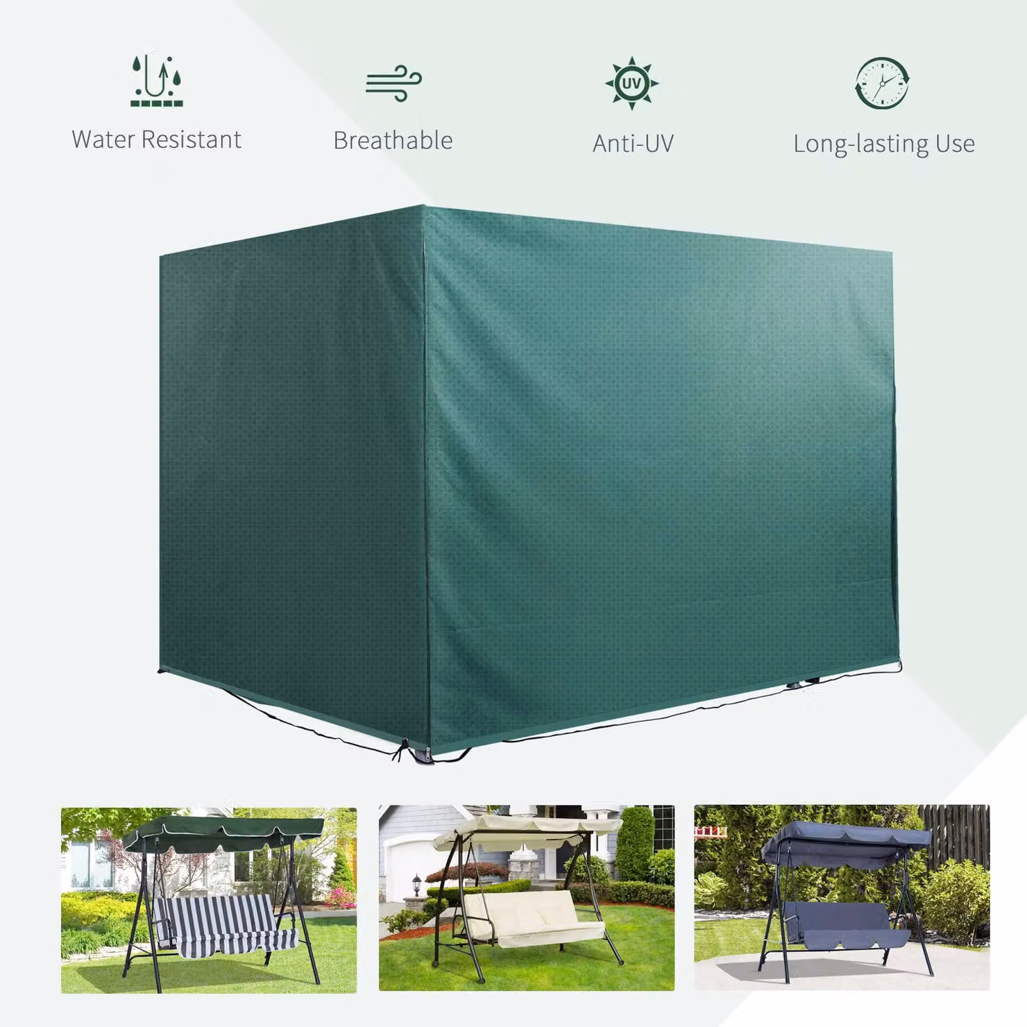 OUTSUNNY Patio Swing Chair Cover in Dark Green, W/D/H: 215 x 155 x 150 cm – 3