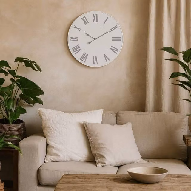 Wyld Haus Modern Round White Metal Wall Clock with Grey Analog Face – 1