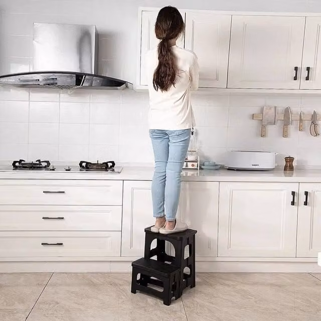 EONLION Heavy Duty Folding Double Step Stool in Black