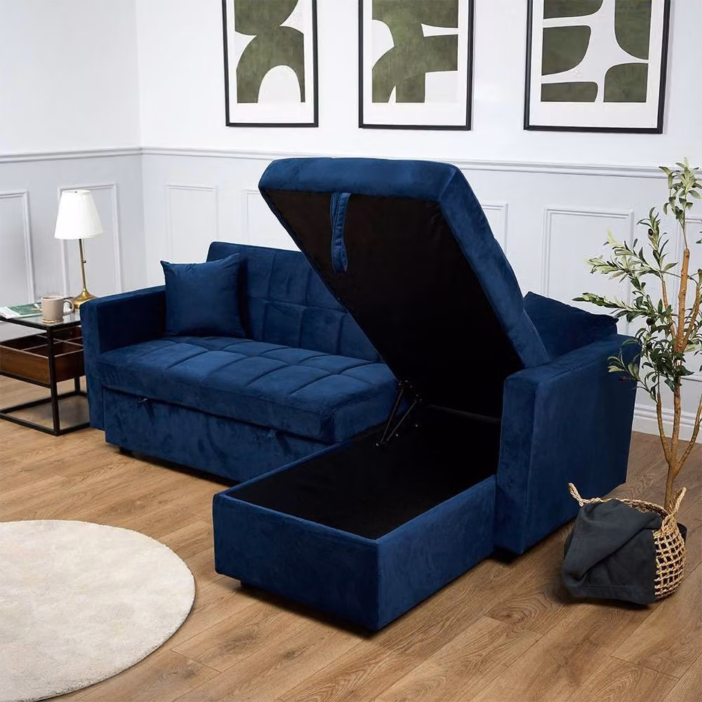 Bravich LTD Milo Reversible Corner Sofa Bed with Storage in Blue Velvet – 2