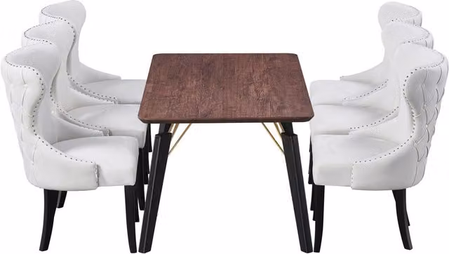 Mayfair Cosmo LUX Modern Rectangular Dining Set with Table and 6 Chairs in Cream