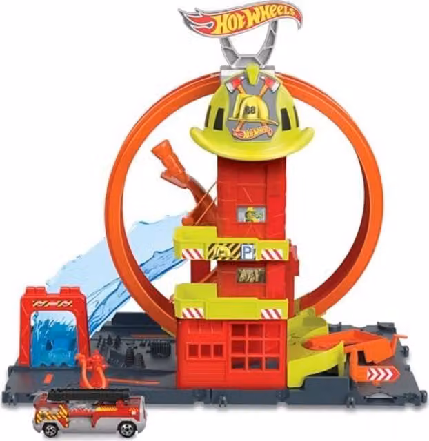 Mattel Hot Wheels City Super Loop Fire Station Race Track Playset in Orange and Multicolour