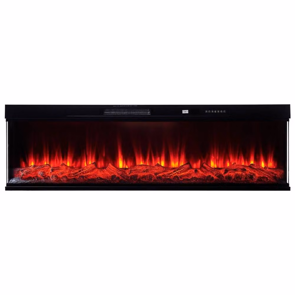 FORGEVIO Black 60 Electric Fireplace with 12 LED Lights and Glass Finish – 5