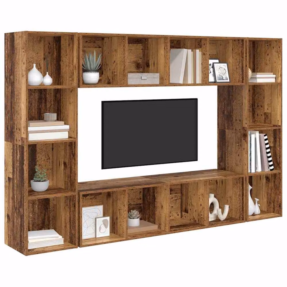 Berkfield Home 4-Piece Brown TV Cabinet in Engineered Wood, W/D/H: 37 x 37 x 142.5 cm – 3