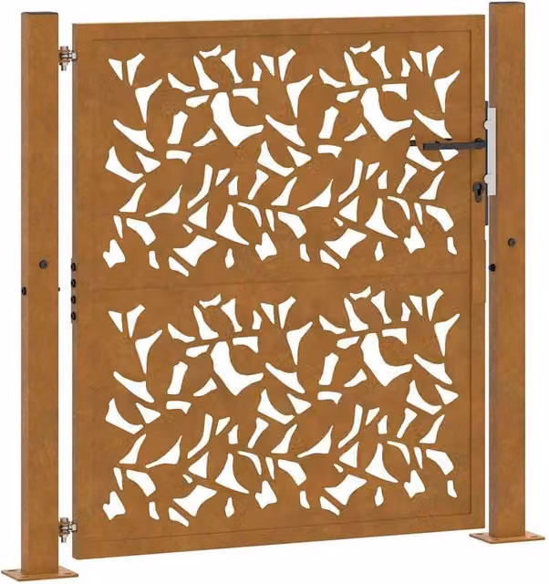 Berkfield Brown Weathering Steel Garden Gate with Leaf Design W: 105 cm, H: 105 cm – 1