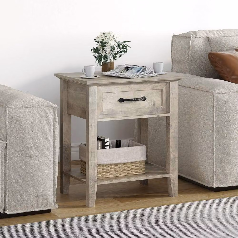 London Boutique Set of 2 Modern Grey Wooden Bedside Tables with Drawer and Shelf – 2