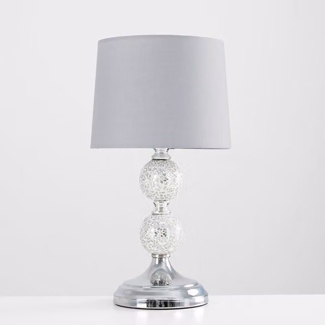 ValueLights Harmony Pair of Grey and Chrome Table Lamps