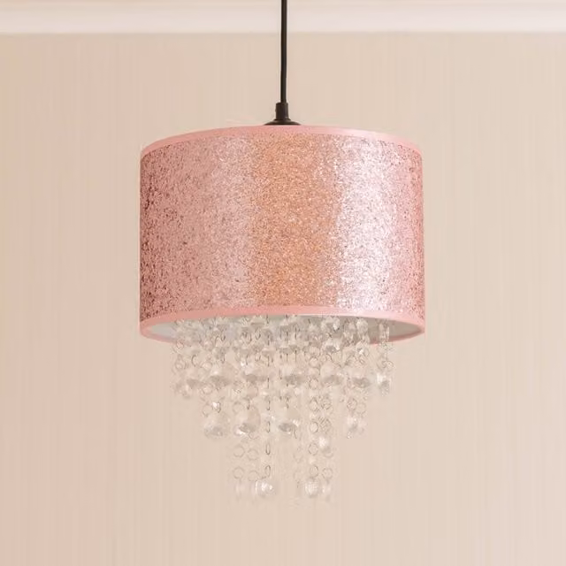 ValueLights Bonita Pink Glitter and Droplet Easy Fit Cylinder Lamp Shade