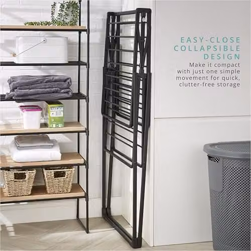 Swan Stealth Easy-Close Collapsible Indoor and Outdoor Clothes Airer, Black, 25m Drying Space, 20kg Capacity – 4