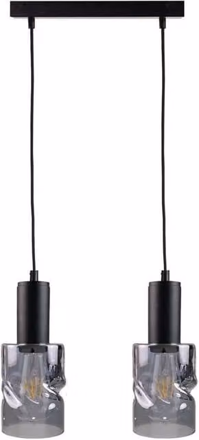 Netlighting Black Cross Bar Pendant Ceiling Light with 2x E27 Transparent Glass Shades, 50 cm