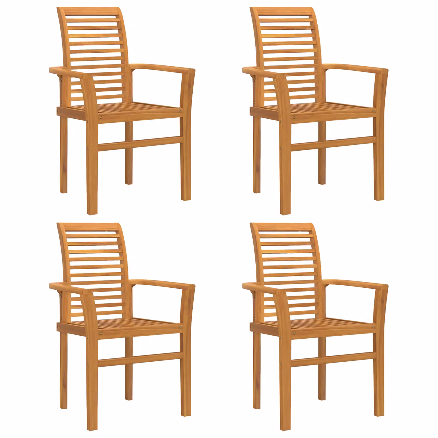 Berkfield Home Set of 4 Stacking Garden Chairs in Brown Solid Teak Wood – 2
