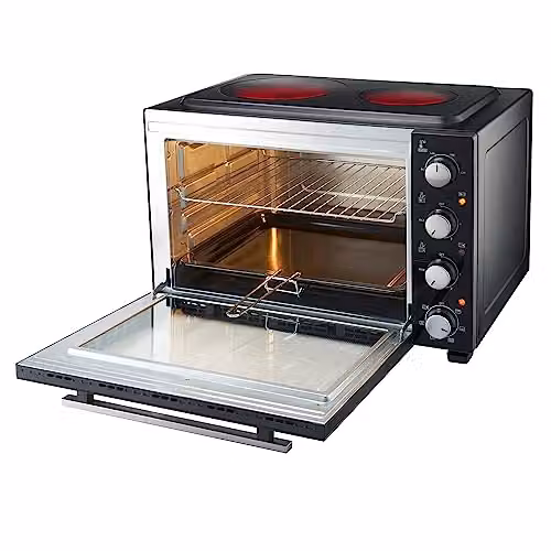 Cooks Professional Mini Portable Oven with Ceramic Hobs, Black and Silver, 48L Capacity – 4