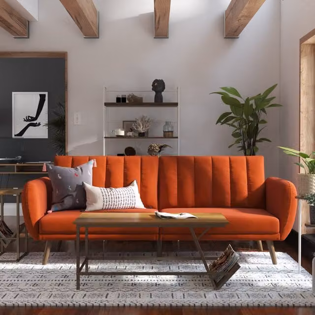 Novogratz Brittany Orange Linen Upholstered Futon Sofa Bed