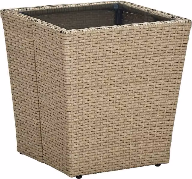 Berkfield Home Beige Poly Rattan and Tempered Glass Tea Table W/D/H: 41.5 x 41.5 x 44 cm