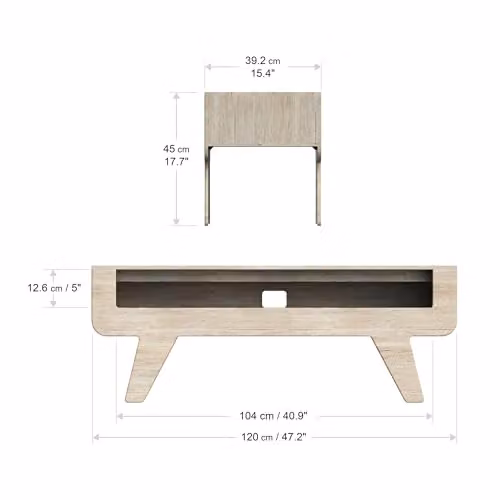 AVF FS1200HOROW Wooden Rectangular TV Stand in White Washed Oak with Retro Tapered Legs, W: 120 cm, D: 39.2 cm, H: 45 cm – 2