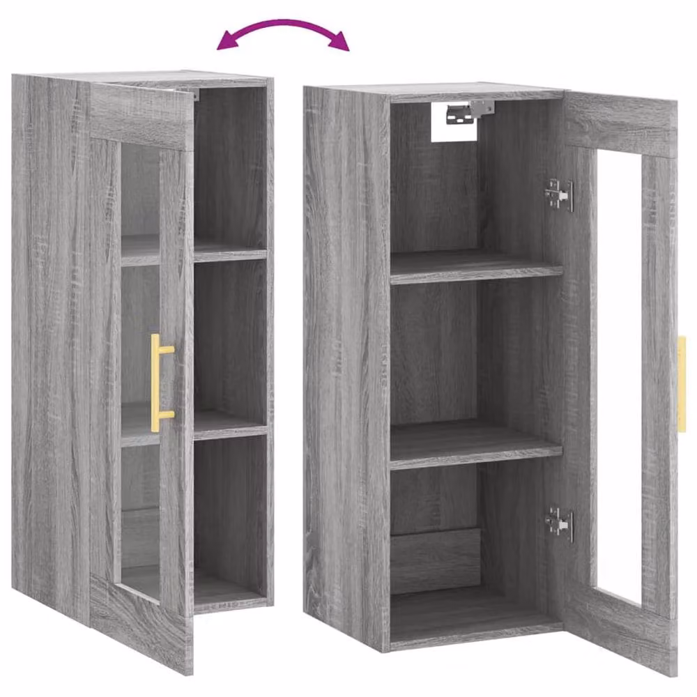 Berkfield Home Wall Mounted Grey Cabinet with Glass Doors, W/D/H: 34.5 x 34 x 90 cm – 3