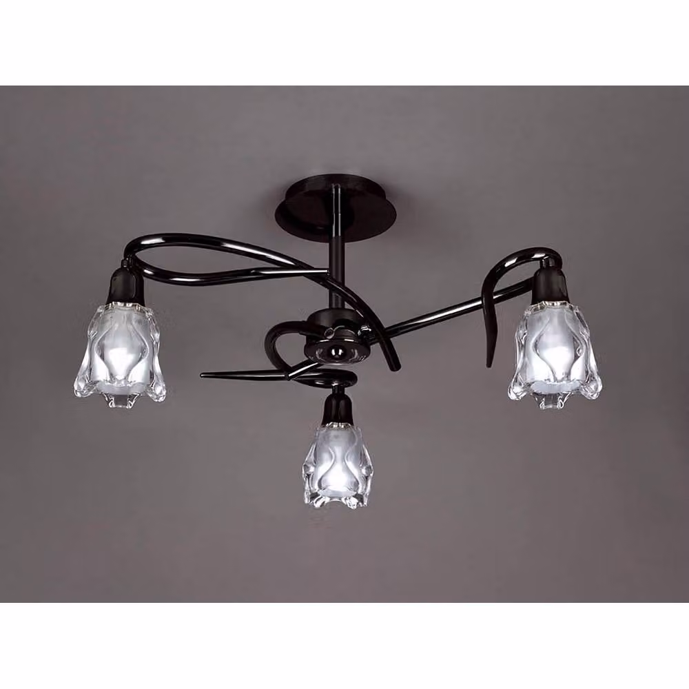 Netlighting Amel 3 Light Ceiling Lamp in Black and Chrome with Glass Shades and GU10 Sockets – 2