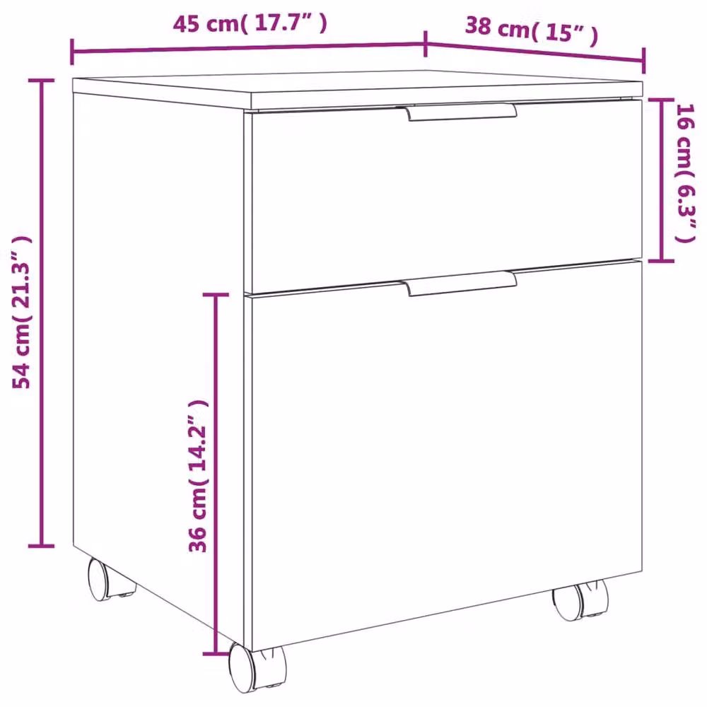 Berkfield Home Mobile File Cabinet with Wheels, Black, W: 45 cm, D: 38 cm, H: 54 cm – 7