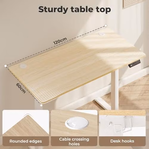 Levede Electric Height Adjustable Standing Desk with 4 Memory Smart Panel and Splice Board in Natural Wood Brown, W: 120 cm, D: 60 cm – 2