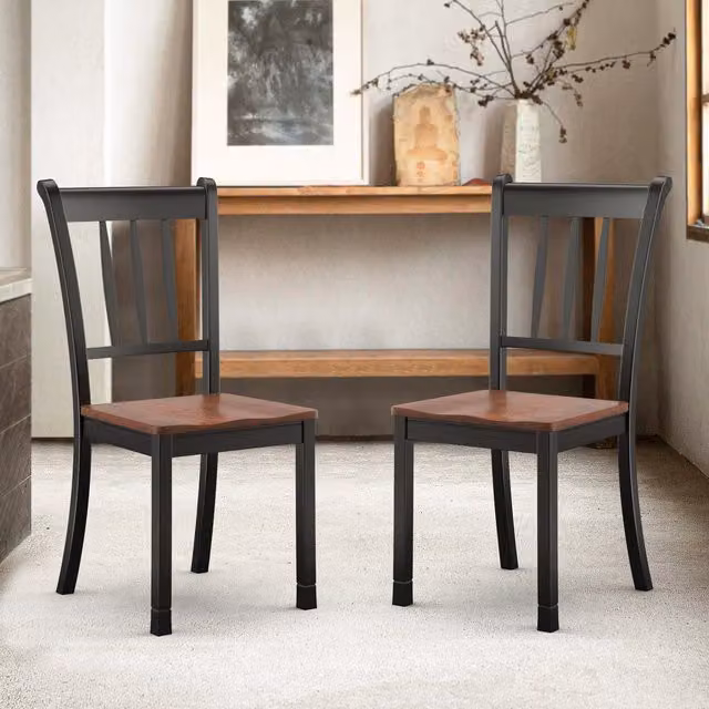 Costway Set of 2 Modern Kitchen Dining Chairs in Black with Wood and Metal Construction