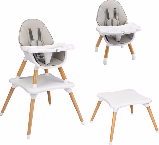 COSTWAY 4-in-1 Convertible Baby High Chair with Five-Point Harness and Armrests, Grey