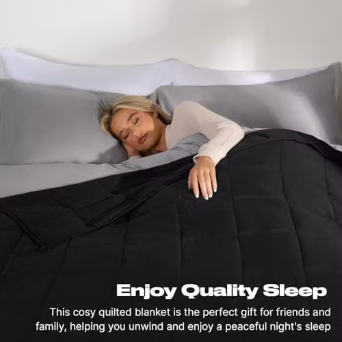 OHS Black Sensory Sleep Therapy Weighted Blanket for Adults, W/D/H: 150 x 200 cm, 8kg – 2