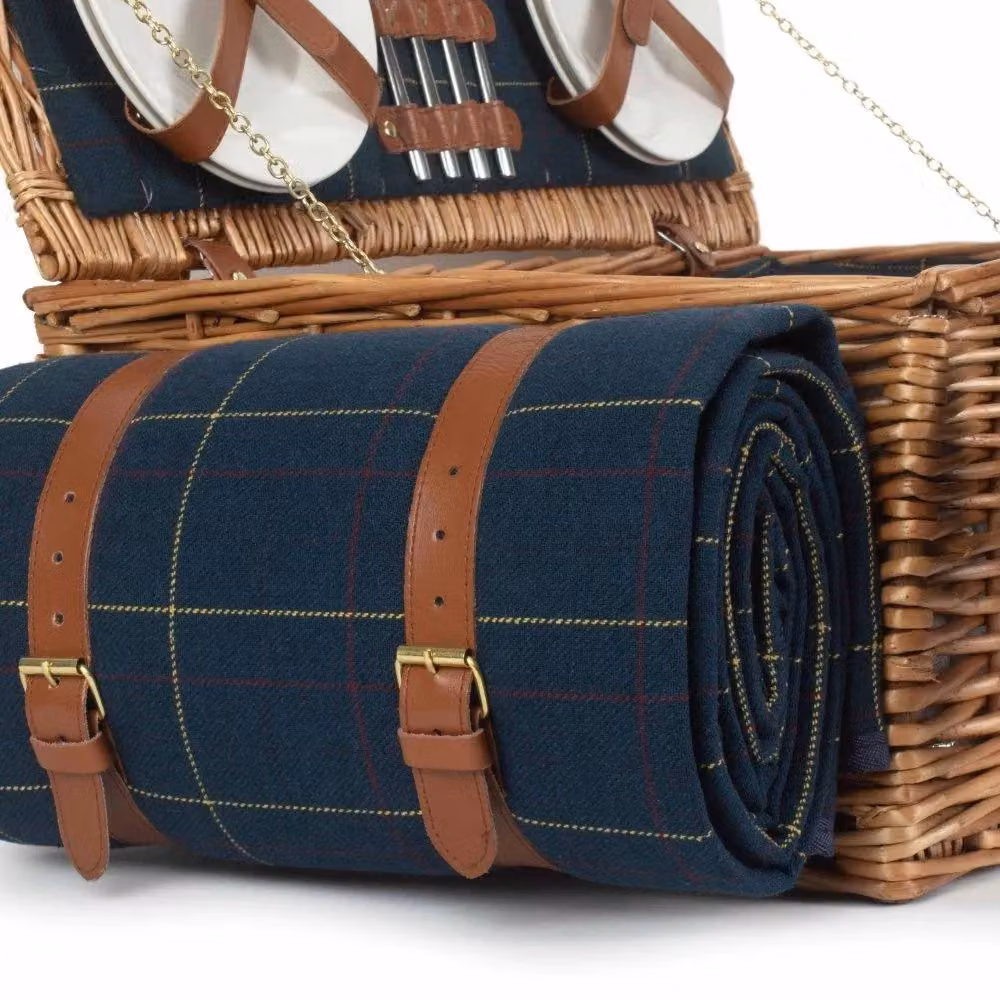 Red Hamper Wicker Picnic Basket with Blue Tweed Lining for 4 People – 3