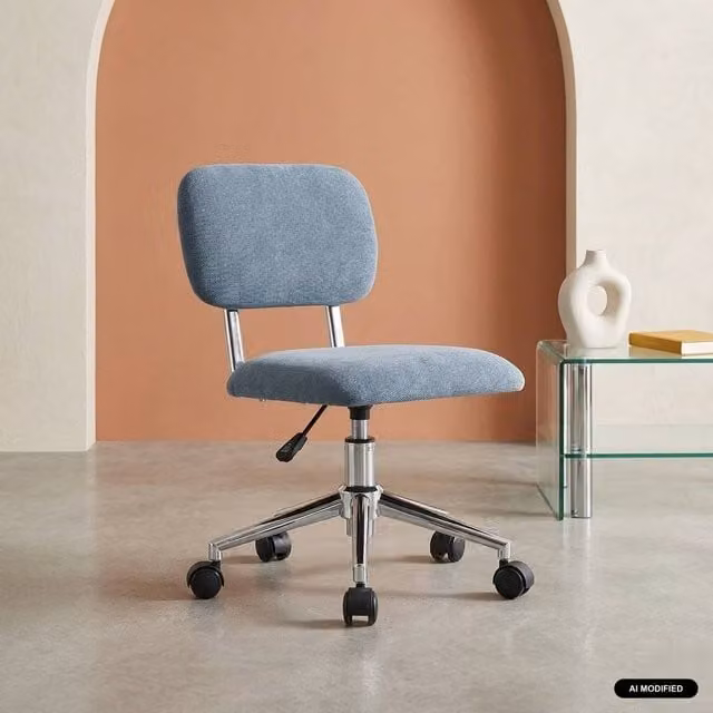 Sweek height-adjustable children's task chair in blue chenille fabric with castors