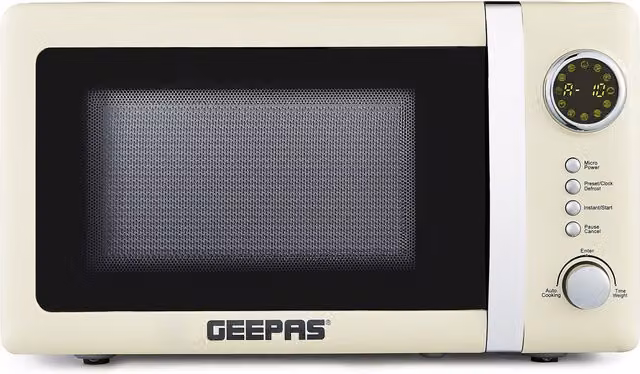 Geepas Retrovive 700W Digital Solo Microwave Oven with 12 Automatic Programs and Child Lock, 20L Capacity, Cream – 1