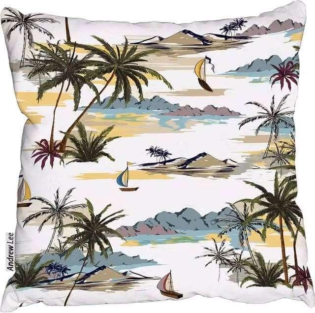 Andrew Lee Palm Trees Square Cushion, Brown and White, W/D/H: 60 x 60 x 1 cm