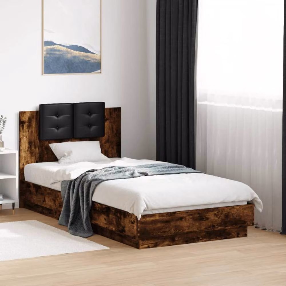 Berkfield Home Durable Bed Frame with LED Under-Bed Lighting in Smoked Oak Brown, W/D/H: 80 x 190 x 78 cm – 2