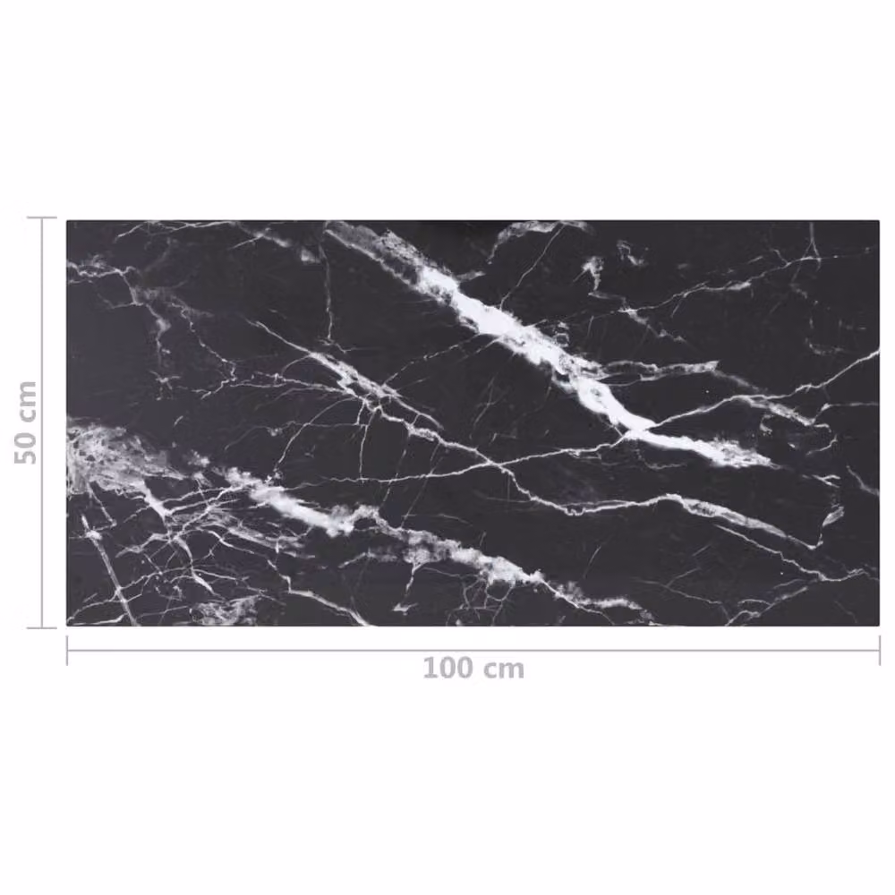 Berkfield Home Black Marble Design Tempered Glass Table Top, W: 100 cm, D: 50 cm, Thickness: 0.6 cm – 3