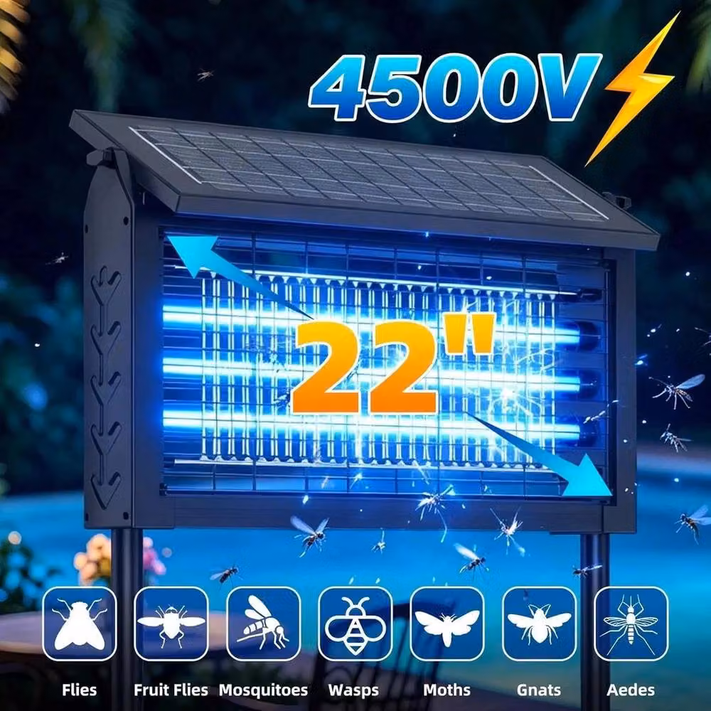 NESTLUNE 4500V Solar Bug Zapper Cordless Outdoor Fly Trap in Black, W 1 m x H 0.5 m – 4