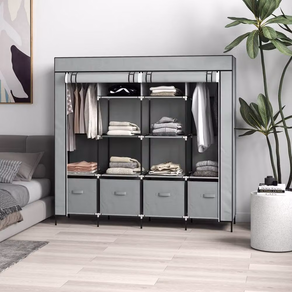 STILVORA Modern Grey Roll Shutter Wardrobe with Internal Drawers and Hanging Rod, H 166.0 cm x W 169.5 cm – 2