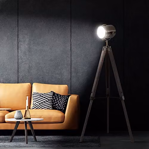 HOMCOM Industrial Tripod Floor Lamp with Adjustable Height and E14 Socket in Bronze and Wood – 2