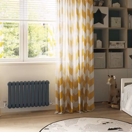 UK Radiators Sherwood Anthracite Round Tube Horizontal Traditional Cast-Iron Style Radiator, H 50.0 cm x W 78.5 cm x D 9.0 cm – 2